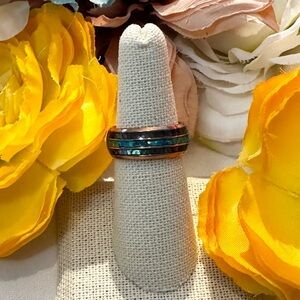 Blue Abalone Shell & Rose Gold Band Style Accent Ring NEW!